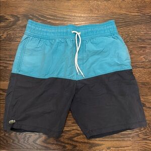 Lacoste Men's Blue and Black Swim Shorts - M